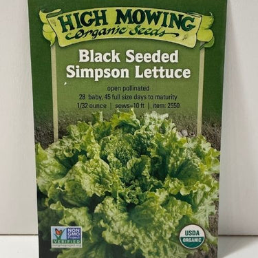 Organic Black Seeded Simpson Lettuce Open Pollinated Seeds